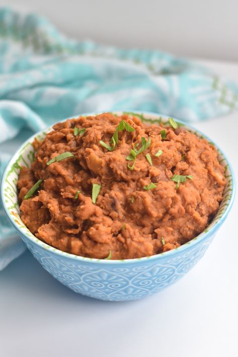 Chorizo Refried Beans - Thyme & Love Chorizo Refried Beans Recipe, Soy Chorizo Recipes, Canned Refried Beans, How To Make Chorizo, Holiday Soups, Gluten Free Meat, Soy Chorizo, Canning Refried Beans, Vegan Chorizo