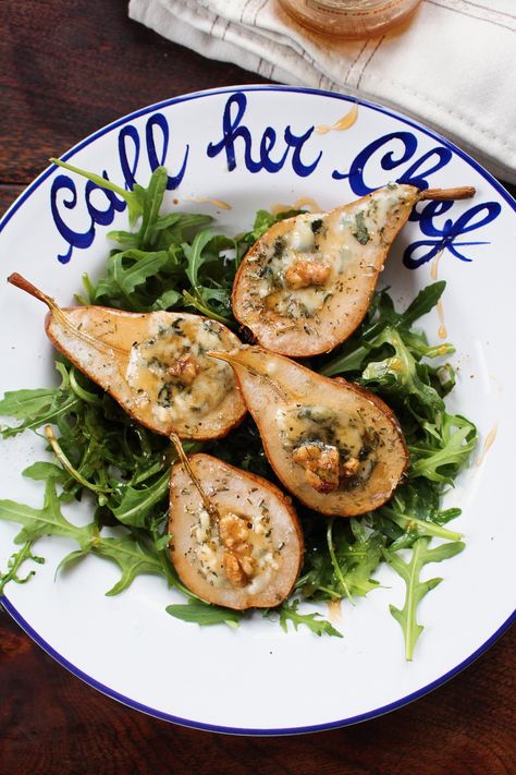 Stuffed Pears, Rocket Salad, Baked Pears, Cheese Stuffed, Melted Cheese, Blue Cheese, Balsamic Vinegar, Appetizer Snacks, Bon Appetit