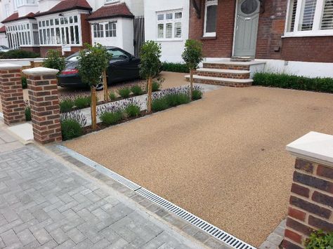 Driveway Front Garden, 1930s House Driveway, Front Parking Ideas Driveways, Terraced House Driveway, Shared Driveway Divider Ideas, Double Driveway Ideas, Parking In Front Of House, Small Driveway Ideas, Pebble Driveway