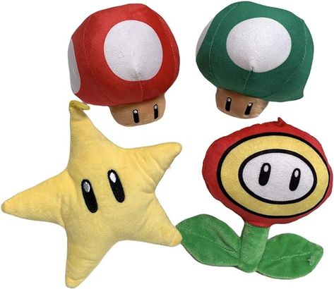 Amazon.com: Toy Rover Super Mario Icon 7 Inch Stuffed Plush Toy 4 Piece Set, Green, Red, Yellow : Toys & Games 1 Up Mushroom, Mario All Stars, Super Mario Plush, Super Mario All Stars, Mario Toys, Mario Plush, Fire Flower, Christmas Morning, Mario Bros