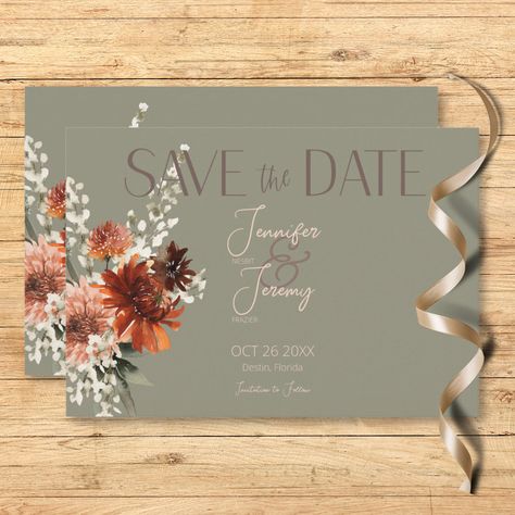 Boho Rust & Neutral Fall Floral Sage Green Wedding Save The Date - rustic save the date invitations terracotta Green Wedding Save The Date, Rusting Wedding, Rustic Save The Dates, Wedding Options, Sage Green Wedding, Green Wedding Invitations, Cream Wedding, Peach Blush, Save The Date Card