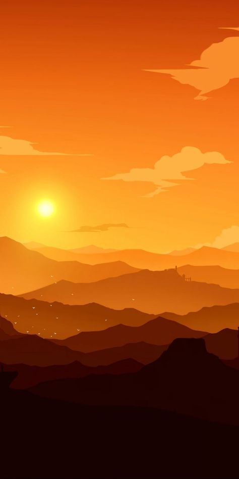 Cartoon Sunset Wallpaper, Sunset Art Aesthetic, Sunset Art Painting, Horizon Wallpaper, Warm Wallpaper, Background Mountain, Horizon Painting, Movies Wallpaper, Horizon Art