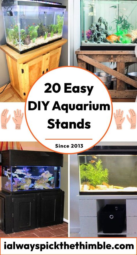 20 DIY Aquarium Stand Plans: Build Your Fish Tank Stand Home Made Fish Tank Stands, Fish Tank Stands Ideas, Diy 40 Gallon Tank Stand, Hexagon Fish Tank Ideas, Aquarium Shelves, Fish Tank Stand Ideas Diy, Diy Fish Tank Stand, Fish Tank Stand Ideas, 40 Gallon Aquarium Stand