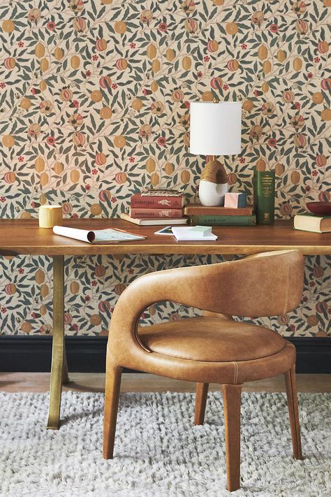 Morris & Co. Fruit Wallpaper | AnthroLiving Laundry Room Wallpaper, Stone Ceramic, Morris Wallpapers, Fruit Wallpaper, Kitchen Wallpaper, Office Essentials, Ceramic Candle, Amber Stone, French Oak