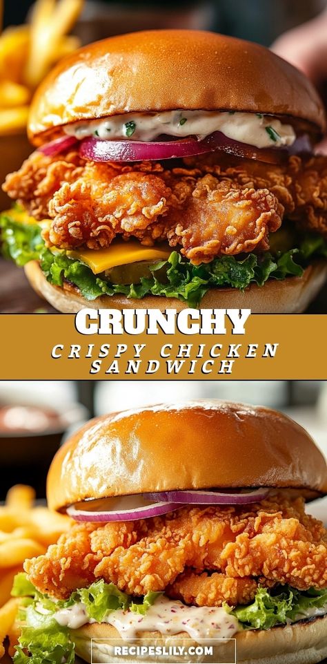 Savor the crunch with this mouthwatering Crispy Chicken Sandwich recipe! Perfectly seasoned chicken, fried to golden perfection, nestled between soft, toasted buns and topped with your favorite fixings. Whether you like it spicy or classic, this sandwich is sure to satisfy your cravings. Ideal for lunch or a quick dinner, it's a true crowd-pleaser. Get ready to elevate your meal game with this delicious delight! Don't forget to save it for your next cooking adventure! Healthy Chicken Sandwich Recipes Clean Eating, Crispy Chicken Sliders, Chicken Sandwich Ideas, Chicken Breast Sandwich Recipes, Spicy Chicken Sandwich Recipe, Healthy Chicken Sandwich Recipes, Shredded Chicken Sandwiches, Chicken Breast Sandwich, Crispy Chicken Sandwich