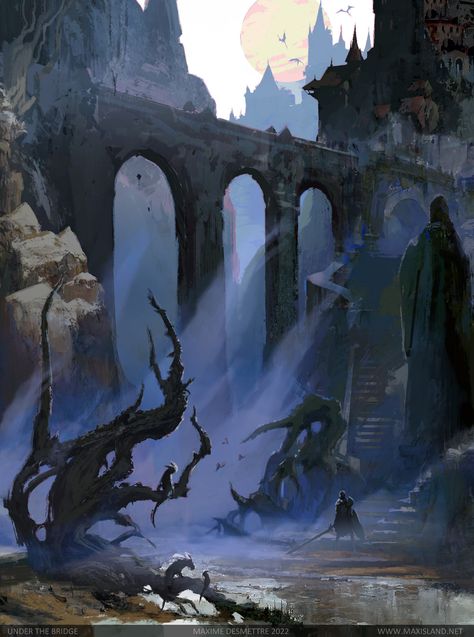 ArtStation - Under the Bridge Bridge Fantasy Art, Bridge Concept Art, Fantasy Bridge, Medieval Background, Castle Bridge, Bridge Drawing, Dark Castle, Bridge Art, Under The Bridge