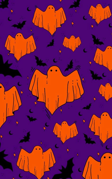 Purple Background Wallpapers, Purple Orange Aesthetic, Witches Halloween Costume, Background Wallpapers Aesthetic, Ghost Background, Scary But Cute, Fall Halloween Wallpaper, Cute Halloween Wallpapers, Ig Wallpaper