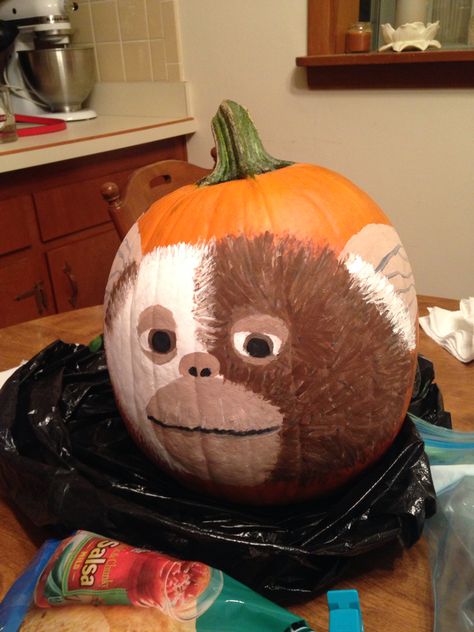 Gizmo pumpkin I painted Gizmo Pumpkin, Gremlin Pumpkin, Halloween 2023, Painted Pumpkins, Pumpkin Carving, Halloween Decor, Halloween Decorations, Carving, Halloween