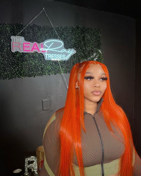 Lace Front Wigs Orange, Orange Wig Hairstyles, Wigs With Color, Wig Installs, Ginger Color, Frontal Wig Hairstyles, Lace Fronts, Creative Hair Color, Hair Techniques