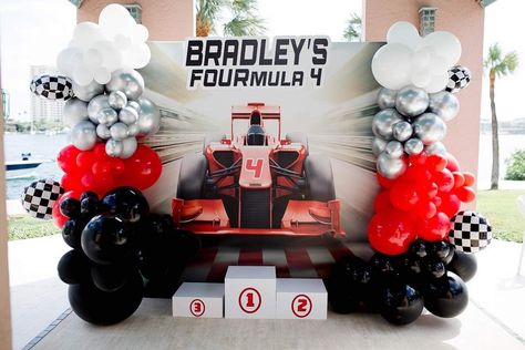 Bradley’s FOURmula 4 Grand Prix  | CatchMyParty.com Shirley Temple Bar, Race Cars Birthday, Cars Birthday Party Ideas, Ferrari Party, Cars Birthday Party, Race Car Birthday Party, F1 Cars, Race Car Birthday, Cars Birthday Parties