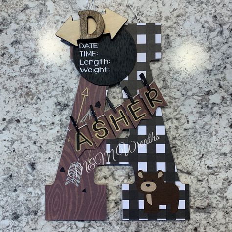 Brown Bear, Brown Bear! Hospital door hanger for Asher 🐻 Brown Bear Brown Bear, Hospital Door Hanger, Hospital Door Hangers, Baby Door Hangers, Hospital Door, Baby Letters, Bear Brown, Diy Letters, Witch Decor