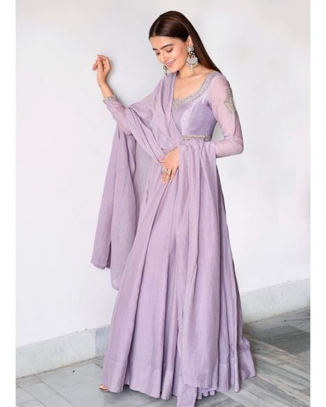 Lilac Anarkali Dress, Lilac Anarkali Suits, Plain Anarkali Designs, Silk Anarkali Suits Party Wear, Ankarli Dresses, Plain Anarkali Dress Simple, Lilac Frock, Pastel Anarkali, Lilac Anarkali