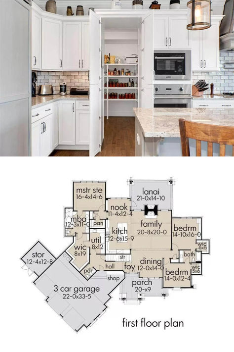 A Kitchen with Double Wall Ovens and a Walk-In Pantry Hidden Behind the Cabinet Doors (Floor Plan) Kitchen Plans With Hidden Pantry, Hidden Pantry Floor Plan, Hidden Walk In Pantry, Double Wall Ovens, House Pantry, Home Office Closet, Floor Plan Creator, Wall Ovens, Hidden Pantry