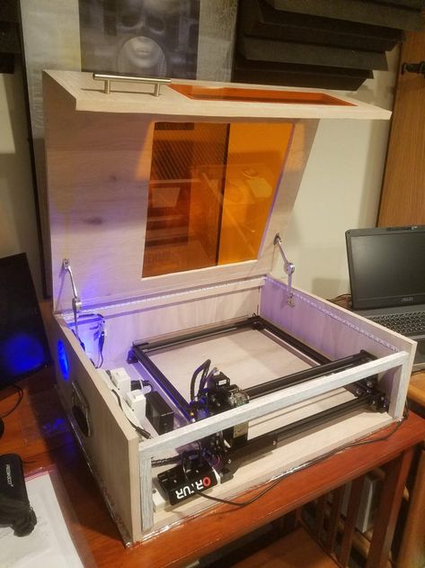 Laser Engraver Enclosure Plans, Diy Laser Engraver Enclosure, Laser Engraver Enclosure, Bed Project, Diy Laser Engraver, Laser Crafts, Garage Workshop Organization, Cnc Ideas, Laser Engraved Ideas