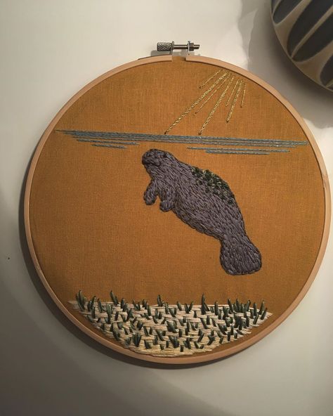 Alison Atchia on Instagram: “manatee 💞 First embroidery in awhile! I’m thinking of making some to sell this summer after I graduate. What aquatic animal should I stitch…” Embroidery Sea Life, Stingray Embroidery, Manatee Embroidery, Aquatic Animal, Clothes Embroidery, Clothes Embroidery Diy, Whale Sharks, Bear Embroidery, Embroidery Diy