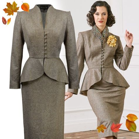 The House Of Foxy on Instagram: “Lilian Suit is finally here! Made in Britain and in @abrahammoonsons lambswool. We are rather bally proud of this one!  Inspired by the…” Coat And Suit, Vintage Outfits 60s, Old Hollywood Dress, Pencil Skirt Suit, 1940s Jacket, 1950 Women, Vintage Fashion 1930s, Vintage Street Style, Carpet Outfits