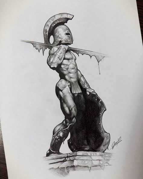 Kratos Comic Art, Gladiator Drawing, Spartan Art, Atlas Tattoo, Avatar Tattoo, Shadow Illustration, Warrior Drawing, Greek Mythology Tattoos, Pop Art Animals