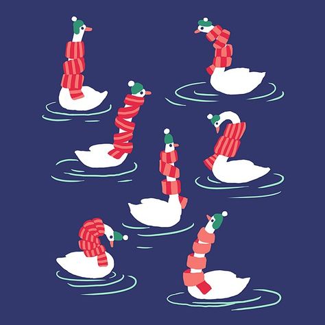 7 Swans-a-Swimming ! carolina buzio 7 Swans A Swimming, Holiday Doodles, Swimming Dress, Teabag Art, Seven Swans, 12 Days Of Xmas, Park Life, Christmas Illustrations, 카드 디자인