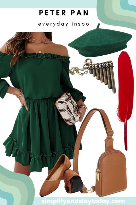 Peter Pan Girl Costume, Off Shoulder Dress Long Sleeve, Off Shoulder Dress Long, Ruffle Off Shoulder Dress, Peter Pan Costumes, Peter Pan Costume, Disney Fashion, Pixie Dust