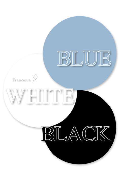 Trio Colour Combinations, Black White Blue Color Palette, Colours That Go With Blue, Black Colour Combination Outfit, Outfit Biru Putih, Color Knowledge, Color Design Inspiration, Black Color Combination, Colour Combinations Fashion