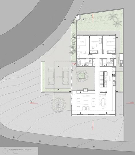 One Floor House Plans, H House, Slope House, Architectural Floor Plans, Simple House Design, Casa Patio, House Layout Plans, Small House Plan, Street House