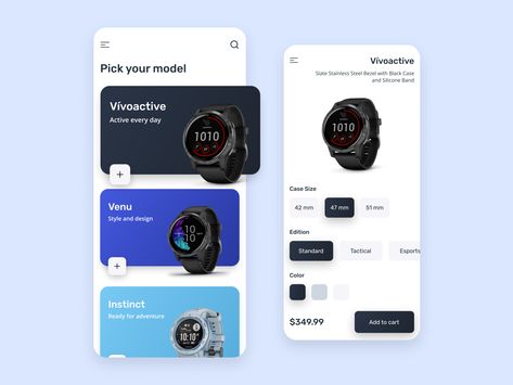 Garmin Watch Shop - Mobile App Design by Marina Bashuk on Dribbble #design #uiux #mobileapp #mobileappdesign #productapp #ecommerce #onlinestore #ui App Home Screen, Dribbble Design, Shop Mobile, Ecommerce App, App Home, Mobile App Design, Silicon Bands, Shopping App, Interface Design