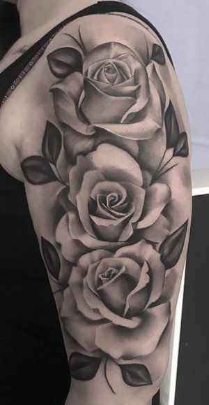 How to choose a design when there are so many different tattoo ideas? We are here to help you. 60+ awesome and trendy designs for rose tattoos await you. Rose Tattoo Design Upper Arm, Grayscale Rose Tattoo, Leg Roses Tattoo, 6 Roses Tattoo, Realism Roses Tattoo, Full Bloom Rose Tattoo, Realistic Rose Tattoo Black And White, Rose Shading Tattoo, 2 Rose Tattoo Design