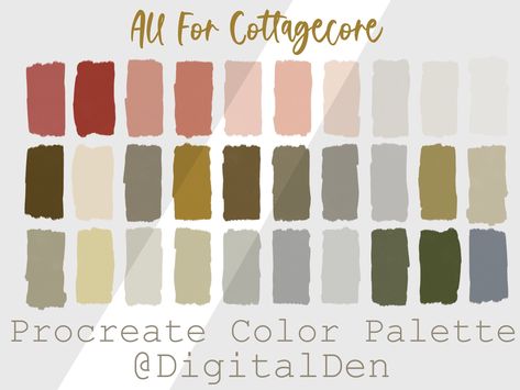 Pro Create Pallets, Pro Create Color Palette, Cottagecore Palette Color, Color Palette Cottagecore, Cottagecore Colour Palette, Cottagecore Paint Colors, Cottagecore Bullet Journal, Farm Color Palette, Cottagecore Palette