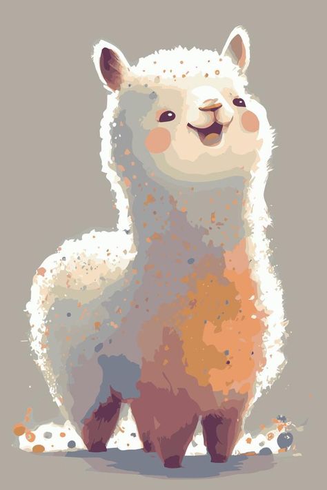 Happy cheerful lama. Hand drawn vector drawing of cartoon animal. Cute alpaca. Funny illustration. Llama Cute Cartoon, Alpaca Drawing Illustration, Cute Llama Illustration, How To Draw An Alpaca, Cute Llama Art, Alpaca Cute Cartoon, Cute Drawn Animals, Cute Llama Drawing, Lama Drawing