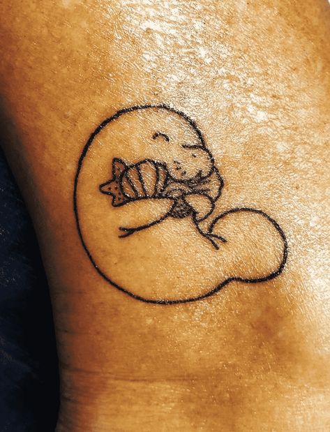 Manatee Tattoo Outline, Small Manatee Tattoo, Small Aquatic Tattoo, Simple Manatee Tattoo, Nudibranch Tattoo, Fl Tattoo, Manatee Tattoo, Ocean Sleeve, Dolphin Tattoo