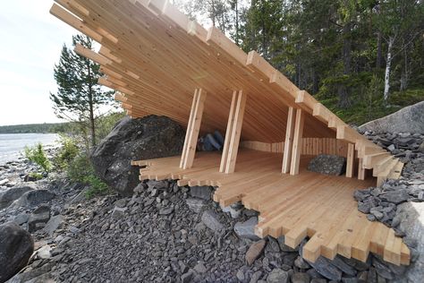 Pavilion Architecture, Shelter Design, Amazing Woodworking, Wooden Structure, Small Buildings, Cabins In The Woods, Land Art, Woodworking Tips, Outdoor Projects