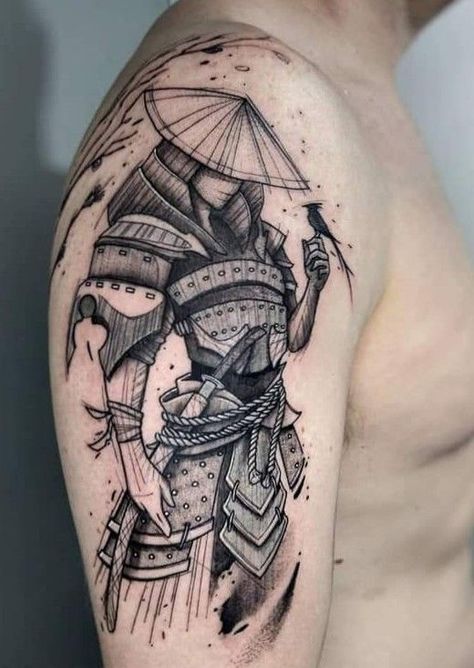 Thinking about a new tattoo? Dive into the gallery of stunning samurai tattoo designs and find inspiration for your next masterpiece. Japan Warrior Tattoo, Japanese Ninja Tattoo, Japanese Samurai Tattoo, Ninja Tattoo, Samurai Tattoo Sleeve, Tattoos Masculinas, Cyberpunk Tattoo, Sketch Style Tattoos, Samurai Tattoo Design