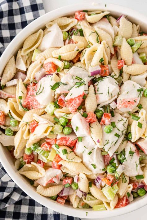 Seafood Pasta Salad Recipe, Crab Pasta Salad, Seafood Salad Pasta, Crab Pasta, Crab Salad Recipe, Sea Food Salad Recipes, Resep Pasta, Potluck Side Dishes, Resep Seafood