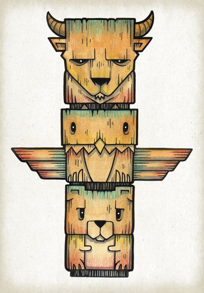 Totem pole Totem Pole Drawing, Totem Pole Art, Totem Tattoo, Native American Totem, Tiki Totem, Pole Art, Totem Pole, Desenho Tattoo, Tableau Art