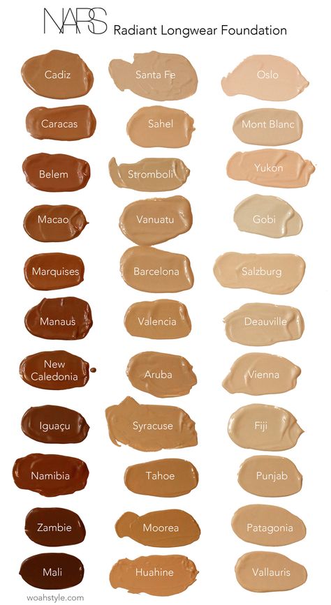 Different Shades Of Foundation, How To Find The Right Foundation Shade, Foundation Shades Chart, Nars Foundation Shades, Makeup Knowledge, Camouflage Tattoo, Find Your Foundation Shade, Nars Foundation, Nars Radiant