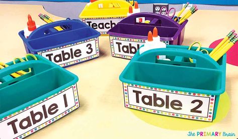 Pencil Caddy Classroom, Table Caddy Classroom, Pencil Box Ideas, Pencil Caddy, Table Caddy, Student Data Tracking, Ela Anchor Charts, Positive Classroom Management, School Site