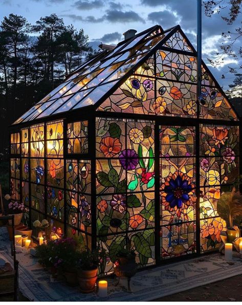 Glass Greenhouse, زجاج ملون, She Sheds, Creative Gardening, She Shed, Glass House, Dream Garden, Stained Glass Windows, Dream Home Design