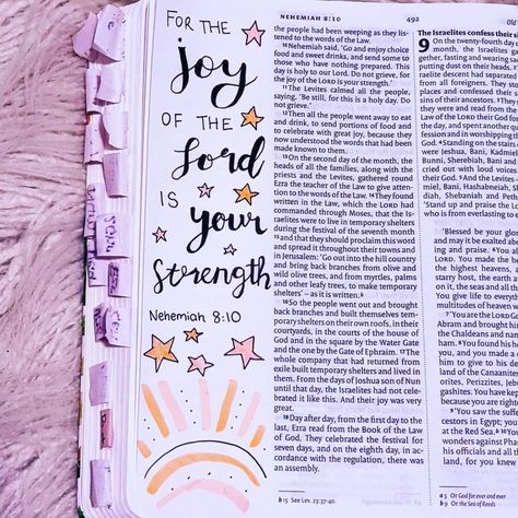 Nehemiah 8:10, Nehemiah Bible Journaling, Bible Goals, Handwriting Ideas, The Joy Of The Lord, Inspire Bible, Bible Drawing, Journal Notes, Bible Journal Notes