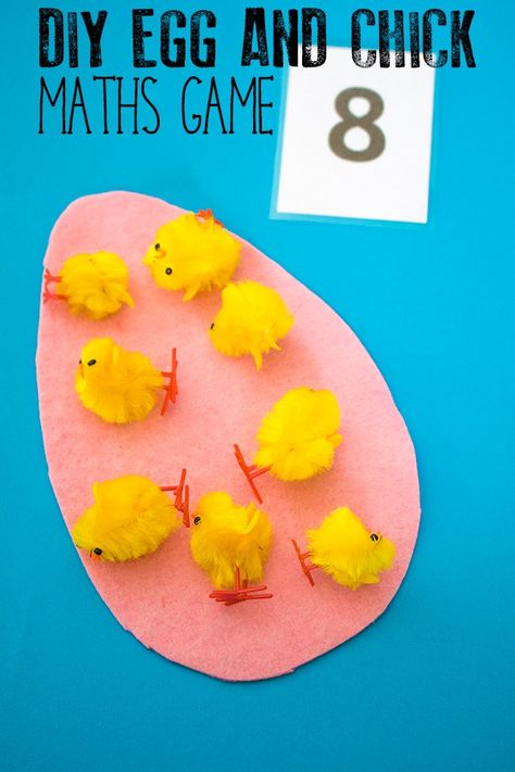 Quick and easy to create Easter or spring themed mathematics game for toddlers and preschoolers. Start with counting with 1 to 1 correspondence and then develop the activity for addition and subtraction. Activity For Addition, Easter Eyfs, Eyfs Easter, Spring Eyfs, Easter Math Activities, Maths Eyfs, Maths Investigations, Game For Toddlers, Easter Math