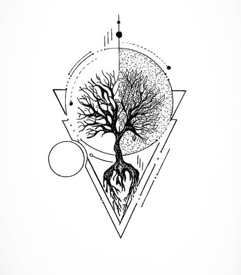 Geometric Tattoo Tree, Yggdrasil Tattoo, Ethereal Tattoos, Simple Tattoos For Guys, Shape Tattoo, Forest Tattoos, Muster Tattoos, Tree Tattoo Designs, Geometric Tattoo Design