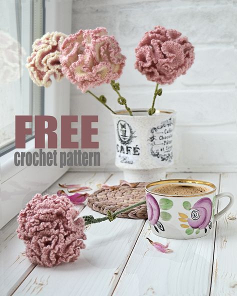 Carnation Flower Crochet Pattern, Crochet Carnations Free Pattern, Carnation Crochet Pattern, Crochet Carnation Bouquet, Crochet Carnation Pattern Free, Carnation Flower Crochet, Crochet Flower Bouquet Free Pattern, Crochet Carnation Flower, Carnation Crochet