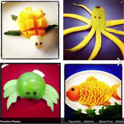 Under The Sea Snacks For Kids, Fruit Sea Animals, Fruit Sea Creatures, Under The Sea Veggie Platter, Under The Sea Snacks, Under The Sea Sandwiches, Ocean Themed Veggies, Sea Snacks, Under The Sea Savory Food