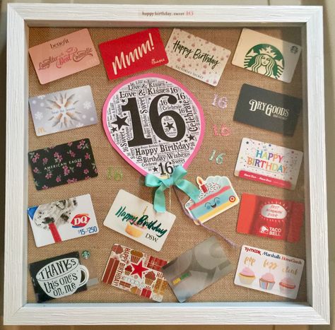 Sweet 16 Gift Ideas, Gift Card Basket, Sweet 16 Birthday Gifts, Countdown Gifts, Sweet Sixteen Gifts, Birthday Props, Birthday Money, Diy Birthday Gifts For Friends, Happy 16th Birthday