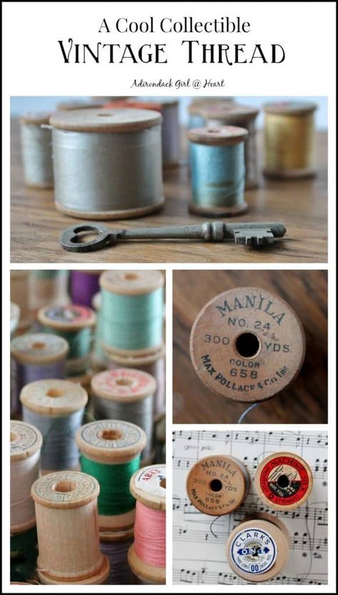 Collecting Vintage Thread Antique Sewing Basket, Wooden Spool Crafts, Spool Crafts, Vintage Scissors, Vintage Collections, Vintage Sewing Notions, Valentine Postcards, Heart Vintage, Vintage Sewing Machines