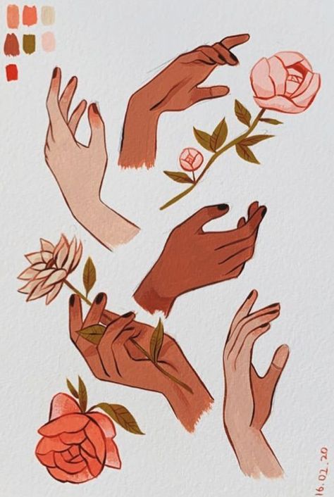 Hands And Flowers, Pintura A Guache, Sibylline Meynet, Hand Study, Gouache Illustrations, Sketchbook Drawings, Gouache Art, Sketchbook Art Journal, Arte Sketchbook