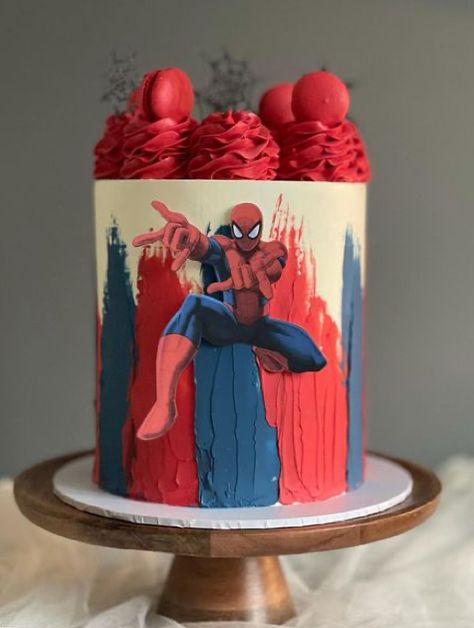 Modern Spiderman Cake, Spiderman 18th Birthday Cake, Spider Man Drip Cake, Spider Man Themed Cake, Spider Man 3rd Birthday Cake, Buttercream Spiderman Cake, Spiderman Birthday Cake Buttercream, Spiderman Cakes For Boys, Cake For Boys Birthday Kids