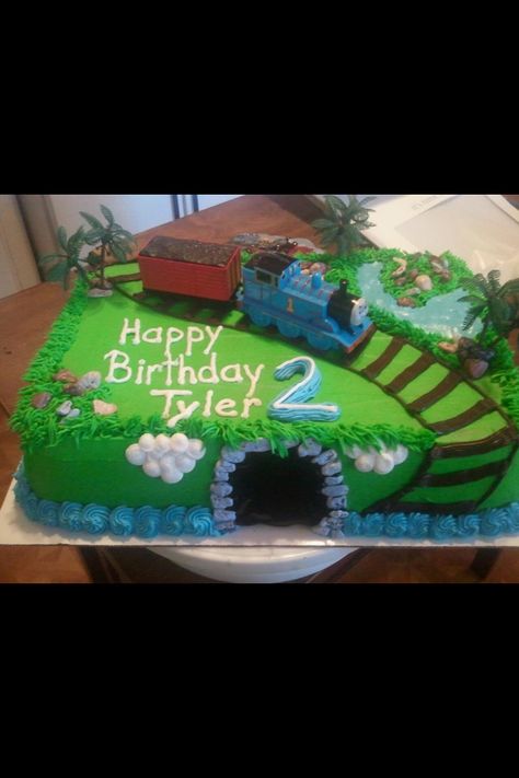 Thomas train sheet cake for birthday Train Sheet Cake, Thomas Party, Train Theme Birthday Party, Cake For Birthday, Thomas Train Cake, Thomas The Train Birthday Party, Slab Cake, Train Birthday Cake, Thomas The Train Party