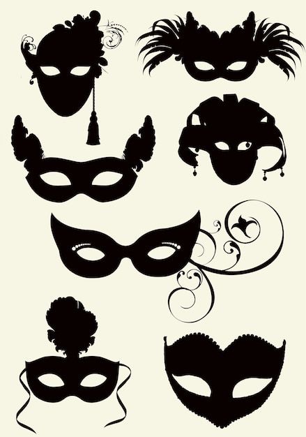 Vector set of venetian mask silhouettes ... | Premium Vector #Freepik #vector #carnival-mask #mask-design #party-mask #celebration Party Mask Design, Mask Graphic Design, Aesthetic Mask, Mask Illustration, Opera Mask, Carnival Mask, Spooky Night, Party Mask, Face Illustration