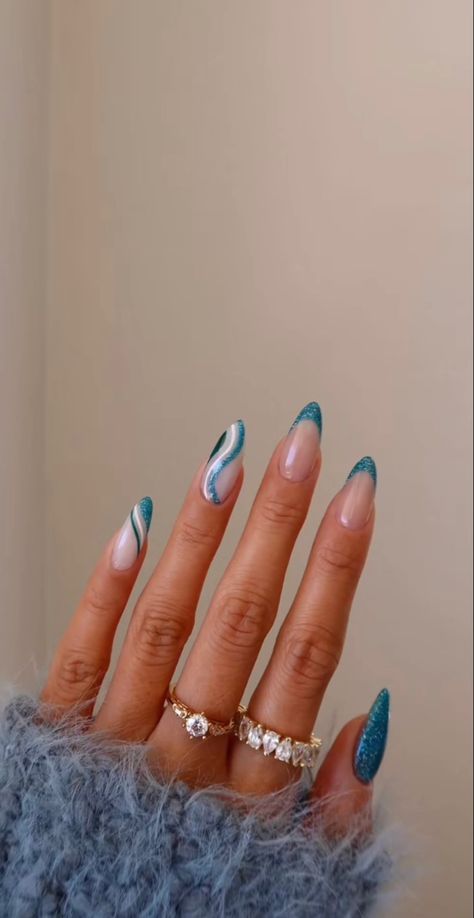 Blue Glitter Swirl Nails, Nails For Mums, Baby Boomer Blue, Mum Nails, Sparkly Nail Designs, Baby Boomers Nails, Formal Nails, Cute Acrylic Nail Designs, Cute Gel Nails