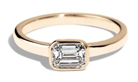 Custom .5ct Bezel Set Emerald Cut Diamond Ring Yellow Gold Solitaire Ring, Emerald Cut Engagement Ring, Bezel Set Engagement Ring, Rose Gold Diamond Ring Engagement, Hand Rings, Emerald Cut Diamond Ring, Leaf Engagement Ring, Bezel Engagement Ring, Emerald Cut Engagement